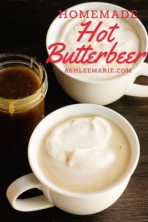 Harry Potter Hot Butter Beer Recipe, Butterbeer Hot Chocolate, Hot Butter Beer Recipe, Warm Butterbeer Recipe, Hot Butter Beer, Hot Butterbeer Recipe, Butter Beer Recipe, Hogwarts Feast, Homemade Butterbeer