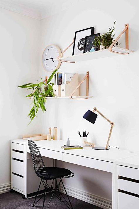 Modern Office Ideas, Micke Desk, Home Office Modern, Melbourne Home, Modern Computer Desk, Study Nook, Melbourne House, Study Rooms, Lampe Design