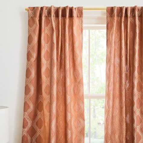 Patterned Curtains and Striped Drapes | West Elm Patterned Drapes, Insulate Windows, Fall Nursery, Cherry Bedroom, Mid Century Curtains, Patterned Curtains, Colorful Office, Metal Curtain Rod, Cute Living Room