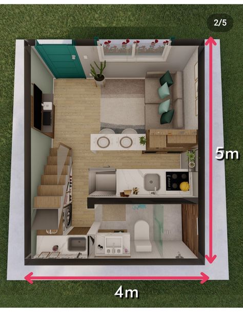 20m2 House, Very Small House Design, Tiny Apartment Interior, Tiny Loft, Small Apartment Building, Loft House Design, Mini Loft, Loft Interior Design, Tiny House Loft