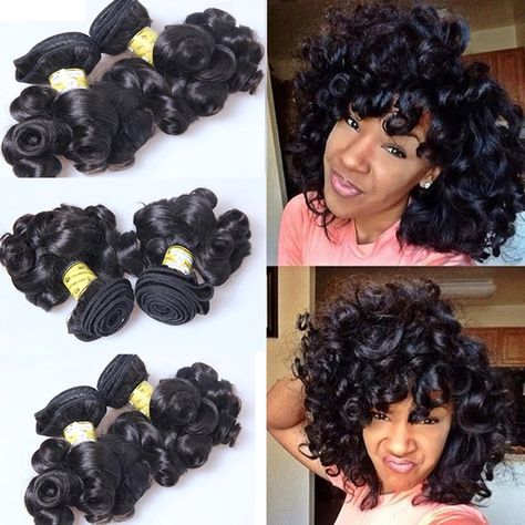 78.74US $ 38% OFF|LUFFYHAIR Brazilian Bouncy Curly Human Hair Bundles 3pcs/lot Short 100% Remy Human Hair Extension Weaves For Women Curly Hair Weave Styles, Bouffant Bun, Curly Human Hair Extensions, Peruvian Hair Bundles, Best Human Hair Extensions, Brazilian Human Hair Extensions, Natural Hair Weaves, Blond Ombre, Real Hair Extensions