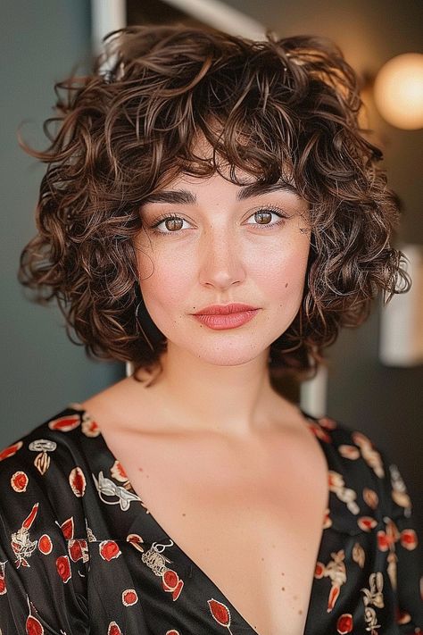 Shaggy Bob Curly Hair, Shaggy Short Hair Curly, Curly Hair Short Layers, Short Curly Hair Shag, Curly Lob Haircut Naturally, Short Shag Curly Hair, Curly Short Shag, Curly Lob With Bangs, Short Layered Curly Haircuts