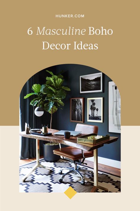 Masculine Beach Decor, Industrial Boho Decor, Masculine Boho, Boho Decor Ideas, Bohemian Living Room Decor, Masculine Decor, Boho Space, Study Design, Dark Wall