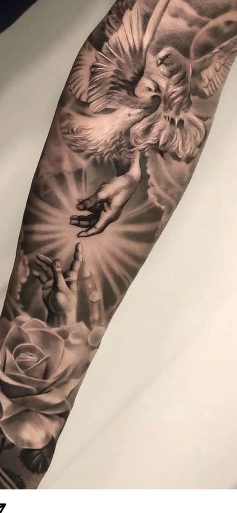 Religious Leg Sleeve Tattoo, Tattooed Names, Noah Tattoo, Female Sleeve Tattoos, Gates Of Heaven Tattoo, Religious Tattoo Sleeves, Female Sleeve Tattoo Ideas, Spiritual Tapestry, Angel Sleeve Tattoo