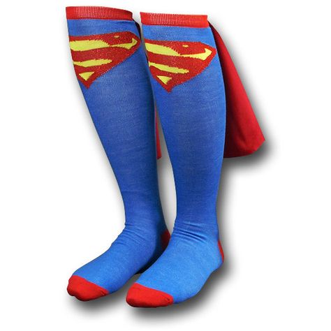 Superman socks, with cape! Superman Socks, Superhero Socks, Superman Cape, Superman Symbol, Superhero Wedding, Superman Costumes, Superhero Capes, Superman Logo, Soccer Socks