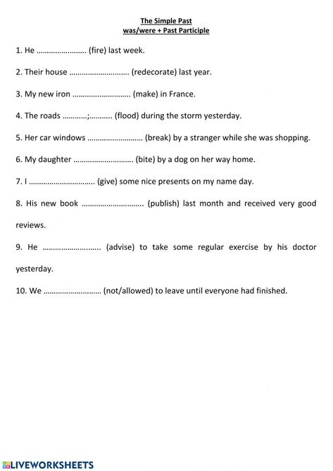 Simple Past passive form - Ficha interactiva Past Simple Passive Worksheet, Past Passive Worksheet, Passive Voice, Simple Past, Past Simple, English As A Second Language (esl), English As A Second Language, Second Language, English Class