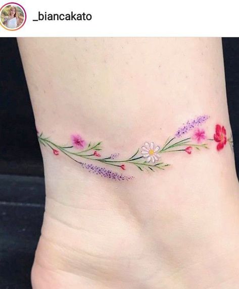 Letters With Flowers Tattoo, Anklet Tattoos For Women Unique, Flower Wrist Tattoo, Anklet Tattoos For Women, Forget Me Not Tattoo, Ankle Bracelet Tattoo, Bracelet Tattoo, Ankle Tattoos For Women, Flower Wrist Tattoos