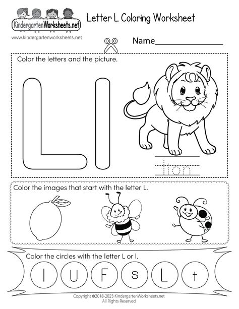 Easily print a free Letter L Coloring Worksheet directly from your web browser. Your kids can start using this kindergarten alphabet worksheet right away. Preschool Letter L Worksheet, Letter L Preschool Worksheets, Letter L Worksheets For Kindergarten, L Worksheets Preschool, Letter L Preschool, Letter L Worksheet, Letter L Worksheets For Preschoolers, Letter L Worksheets, Alphabet Chart Printable