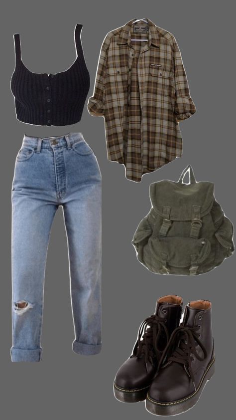 #grunge Spring Grunge Outfits, Grunge School Outfits, Grunge Outfits Women, Casual Vintage Outfits, 90’s Outfits, Outfit Grunge, Grunge 90s, Emo Grunge, Winter Fits