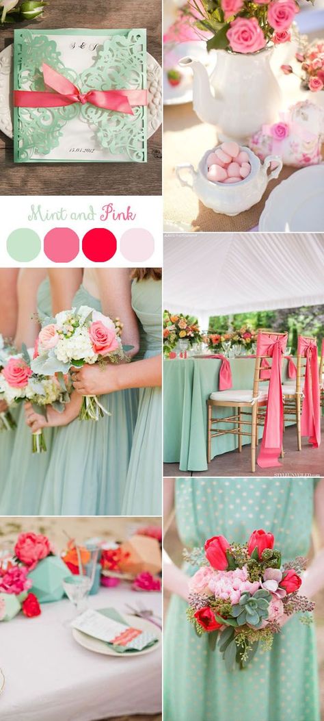 mint and pink spring and summer wedding colors Wedding Colors Spring, Wedding Colors Summer, Mint Color Palettes, Minted Wedding Invitations, Wedding Themes Summer, Wedding Color Combos, Spring Wedding Colors, Wedding Pink, Wedding Color Inspiration