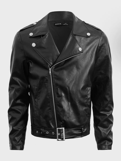 SHEIN Men Zip Up Buckle Belted PU Leather Moto Jacket | SHEIN USA Outlaw Outfit, 1960s London, Men Outerwear, Men Jackets, Fashion Man, Leather Biker Jacket, Leather Moto, Leather Moto Jacket, Summer Fashion Outfits