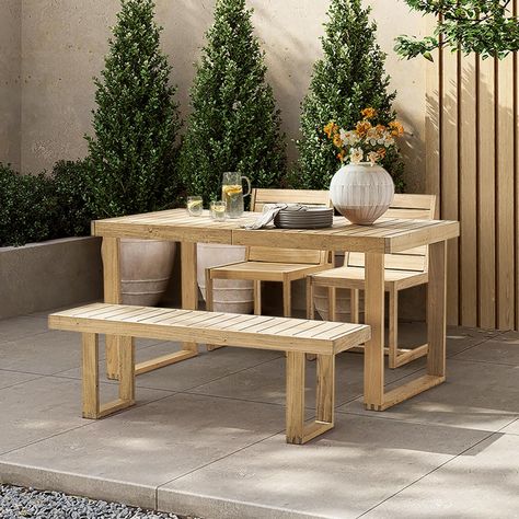 Mopio Bruno Outdoor Dining Set, Solid Acacia Wood Patio Table & Chairs Set for Indoor Outdoor Dining, Mid Century Modern Farmhouse Conversation Sets (4 Seater: Table, 1 Bench, 2 Chairs | 4 Piece) - Walmart.com Small Outdoor Dining Table, Patio Table Chairs, Wood Patio Table, Zen Table, Patio Furniture Dining Set, Mid Century Modern Farmhouse, Bamboo Outdoor, Small Outdoor Patios, Indoor Outdoor Dining