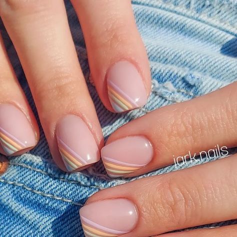 Nails Design Light Colors, Pastel Color Nail Art, Nail Tip Colors Ideas, Subtle Short Nails, Neutral Rainbow Nails, Spring Nail Colors 2024 Gel, Nail Designs For Natural Nails, Coloured French Nails, Short Nails Pastel