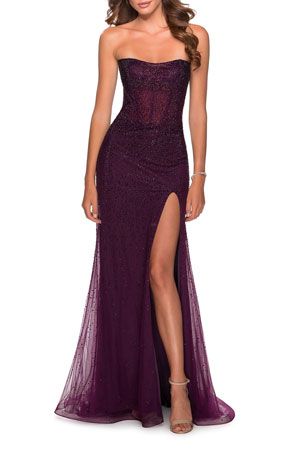 Mardi Gras Prom Dress, Deep Purple Prom Dress, Violet Prom Dresses, Plum Prom Dress, Dark Purple Prom Dress, Riverdale Outfits, Deep Purple Dress, Strapless Prom Dresses, Purple Prom Dress