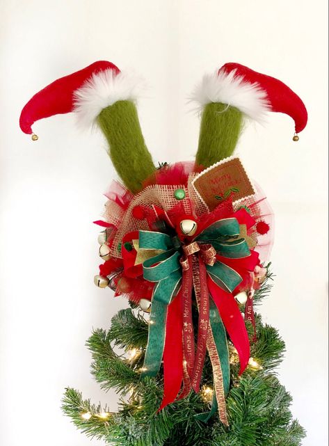 Funny Tree Topper, Funny Tree, Elf Legs, Christmas Tree Topper, Christmas Tree Decor, Style Steal, Tree Topper, Christmas Tree Toppers, Tree Decor