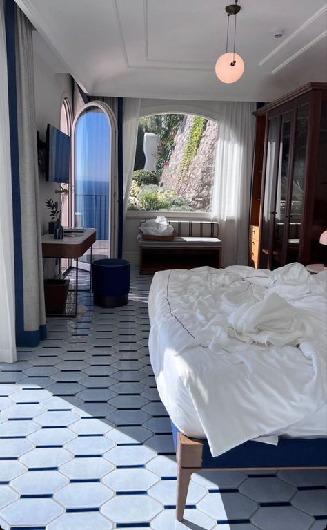 Portofino Interior Design, Amalfi Coast Home Interior, Italy Hotel Room Aesthetic, Amalfi House Interior, Positano Interior Design, Amalfi Coast Bedroom, Amalfi Interior Design, Italian Hotel Aesthetic, Amalfi Coast Interior Design