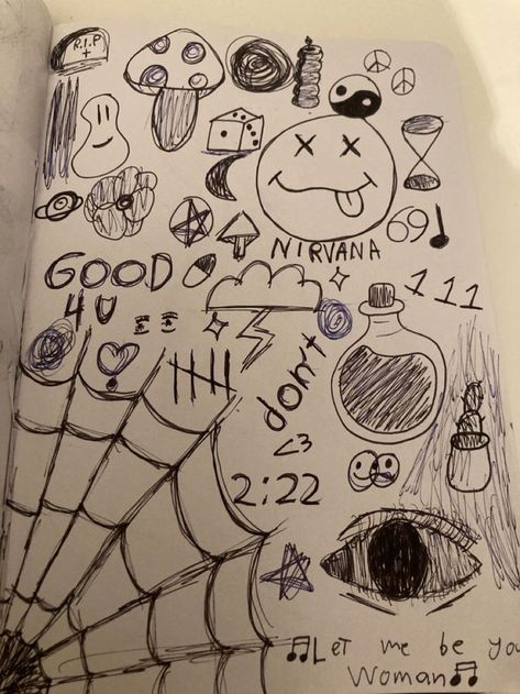 Dark Easy Drawings, Grunge Doodles Journals, Asthetic Drawings Doodles, Edgy Doodles, Drawing Ideas Graffiti, Doodle Ideas Grunge, Dibujos Sencillos Aesthetic, Easy Hand Drawings, Doodles Easy