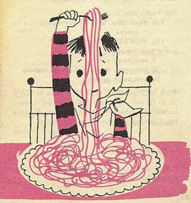 Spaghetti Primitive Stitchery Patterns, Narrative Illustration, Primitive Stitchery, Weird Drawings, Vintage Illustration Art, Beatles Art, Mid Century Illustration, Bella Bella, Vintage Cookbooks