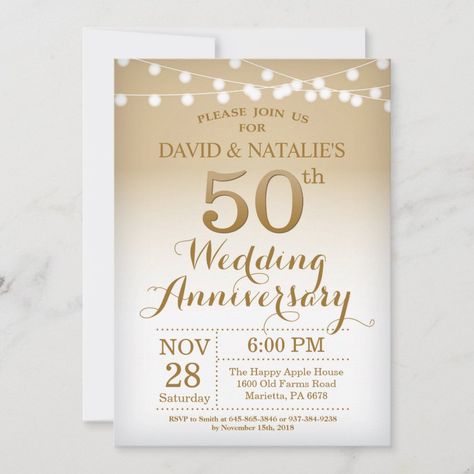 50th Wedding Anniversary Invitation Gold  Zazzle 50th Year Wedding Anniversary, Anniversary 50th, 50th Wedding Anniversary Invitations, 50 Anniversary, Gold Wedding Anniversary, Anniversary Invitation, 50th Anniversary Party, 50 Years Anniversary, Anniversary Dinner