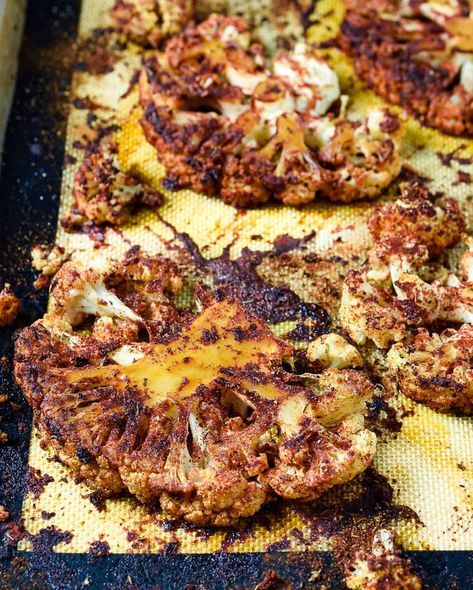 Blackened Cauliflower, Vegan Crisp, Steaks Recipes, Cauliflower Steaks Recipes, Vegan Tacos Meat, Roasted Cauliflower Steaks, Oven Roasted Asparagus, Vegan Mashed Potatoes, Vegan Roast