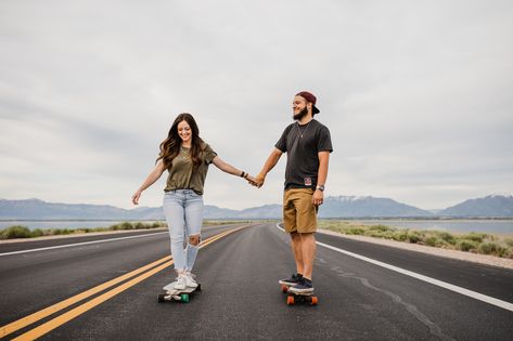 Longboarding Photography, Skater Couple, Engagement Photography Poses, Utah Photography, Engagement Poses, Fashion Couple, Couple Photography Poses, Boyfriend Pictures, Picture Poses