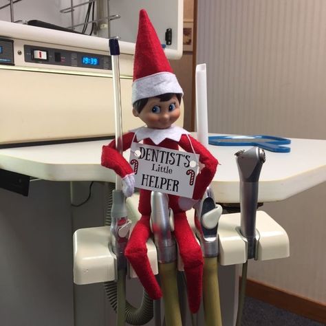 Dental Elf on the Shelf. #dentistry Dental Hygiene Humor, Dental Decor, Dental Office Marketing, Orthodontics Marketing, Dentist Ideas, Dental Halloween, Office Marketing, Dental Christmas, Dental Posts