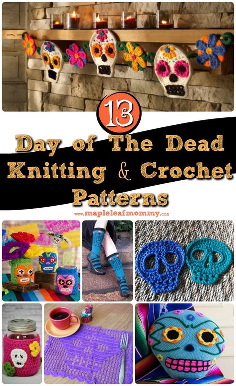 Get your knit on with these awesome, free day of the dead knitting and crochet patterns. Day Of The Dead Crochet Patterns Free, Crochet Day Of The Dead, 40th Decorations, Day Of The Dead Crochet, Crochet Patterns Round, Crocheting Patterns, Holiday Knits, Knitting And Crochet Patterns, Crochet Halloween