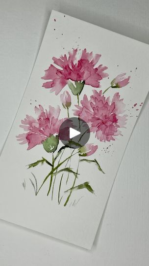 Carnation Watercolor, Floral Painting Videos, Paintings Tutorials, Pink Sweat, Watercolor Tutorial, Watercolor Roses, Watercolor Bookmarks, Pink Painting, Watercolor Paintings Tutorials