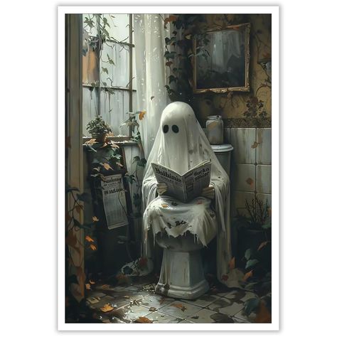 PRICES MAY VARY. Retro Ghost Poster: Offering a distinctive blend of dark academia and farmhouse Halloween styles, this canvas wall art showcases an intriguing portrayal of a ghost engrossed in reading on the toilet, adding an irresistible charm to your decor. Aesthetic Visual Appeal: Featuring the mesmerizing landscape that hosts cute ghosts, our poster brings an artistic touch of dark academia pictures to your space, effortlessly resonating with your aesthetic sensibilities. Versatile Room Dec Book Dark Academia, Dark Academia Pictures, Academia Pictures, Ghost Sitting, Ghost Poster, Art Ghost, Retro Ghost, Farmhouse Halloween, Dorm Wall Decor