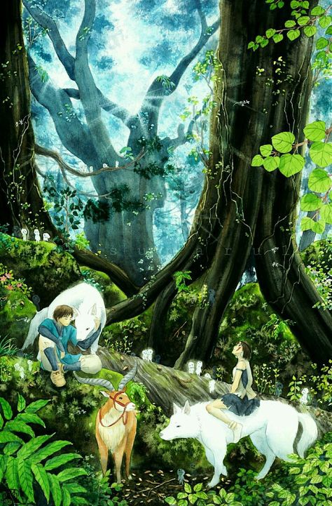 Mononoke Forest Studio Ghibli Animation, Princess Mononoke Wallpaper, Princess Mononoke Art, Ghibli Animation, Studio Ghibli Tattoo, Studio Ghibli Fanart, Ghibli Tattoo, Ghibli Artwork, Touching Stories