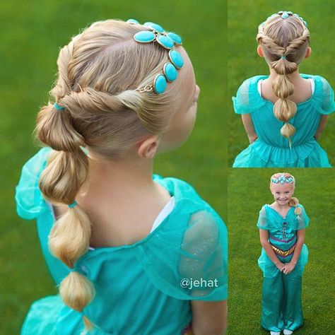 Pin for Later: Spirited Halloween Hair Ideas to Complete Your Child's Costume Aladdin Hairstyles, Jasmine Costume Kids, Princess Jasmine Hair, Disney Hairstyles, Jasmine Halloween Costume, Jasmine Makeup, Princess Jasmine Birthday, Aladdin Party, Jasmine Hair