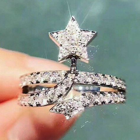 "Fashion Star Shaped 925 Silver Plated Wedding Ring, Fb16fa1066 Metal: 925 Sterling Silver Plated Stone: Cubic Zirconia Best Quality Available Ring Size: 6, 7, 8, 9 Gift For Women, Christmas, Birthday, Vacation, Mother's Day, Valentine's Day, Wedding, Engagement , Bridal, Promise, Anniversary, Party Thank You For Visitng!" Ladies Silver Rings, Fashion Star, Trendy Ring, Party Rings, Luxury Rings, Wedding Band Sets, Zircon Ring, Cubic Zirconia Rings, Fashion Ring