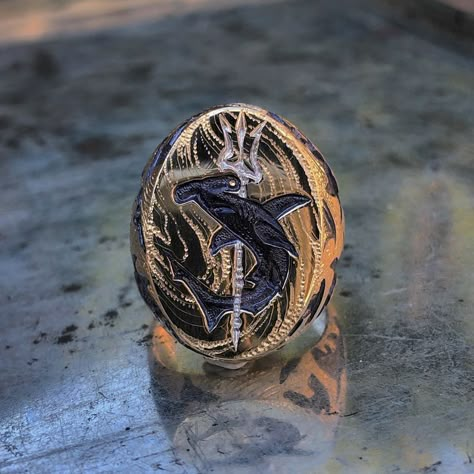 Trident Aesthetic, Castro Smith, Tiny Trinkets, Viking Aesthetic, Wedding And Engagement Rings, Family Rings, Masculine Style, The Shark, Metal Engraving