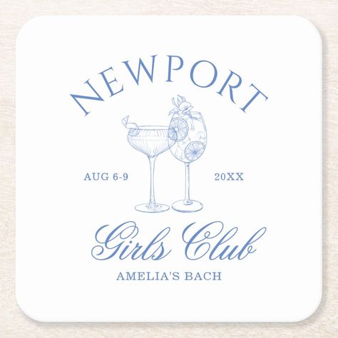 BB Paperie: products on Zazzle Drawn Cocktails, Coastal Bachelorette, Club Bachelorette, Coastal Vibes, Bold Text, Paper Coaster, Bachelorette Weekend, Square Paper, Girls Club