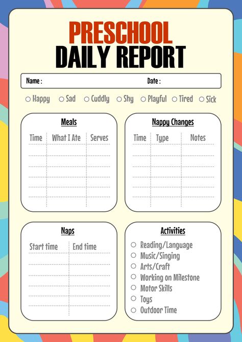 Marshmallow Building, Preschool Daily Report, Infant Daily Report, Weekly Report, Incident Report Form, Daily Report, Typed Notes, Folder Templates, Indesign Templates