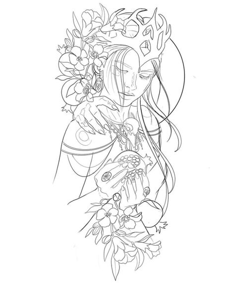 Nature Goddess Tattoo, Aphrodite Goddess Tattoo, Persephone Mythology, Persephone Tattoo, Greek Goddess Tattoo, Hades Tattoo, Persephone Art, Persephone Goddess, Nature Goddess