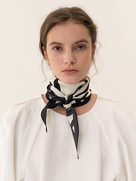 Editor's Notes100% silk scarf that is elegant and versatile- Logo print silk scarf- Versatile piece that can be worn as a usual neck scarf  hair accessory and bag embellishment- 100% SilkMeasuremets(in.)-  Width: 47.3in.- Height: 10.3in.Composition & Care- 100% silk- Do not machine wash- Dry clean for the first wash- Hand wash after the first washDesigner- Made in Korea- by KINDERSALMON Scarf Outfit Fall, Silk Scarf Outfit, Scarf Aesthetic, Bandana Neck Scarf, Ways To Tie Scarves, Silk Neck Scarf, Short Neck, Scarf Hair, Scarf Outfit