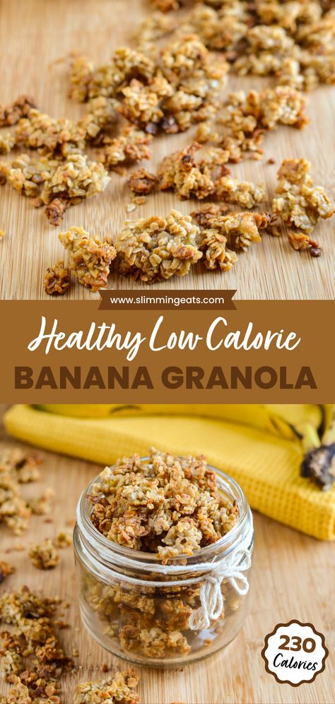 Enjoy the delicious taste of Banana Granola, perfect for breakfast or dessert, made with wholesome oats, ripe bananas, and maple syrup for a tasty, low-calorie treat. Banana Oat Granola, Healthy Recipes Ripe Bananas, Banana And Oats Recipes Healthy, Oat Banana Recipes, Homemade Granola Low Calorie, Granola Recipe With Banana, Recipes With Bananas And Oats, Healthy Recipes For Overripe Bananas, Things To Make With Ripe Bananas Healthy