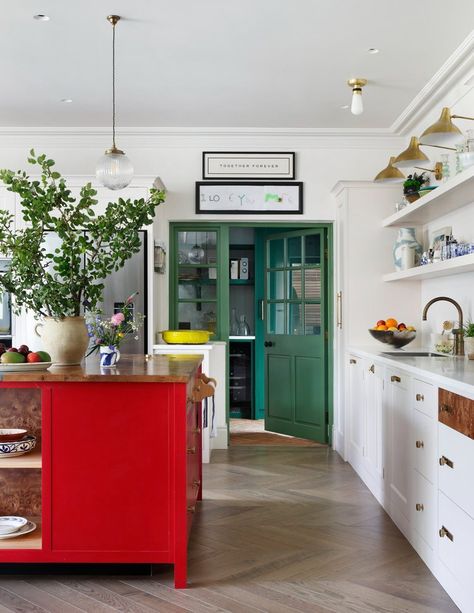 Chiswick Full House Renovation — Pringle & Pringle Victorian Era Homes, Quirky Kitchen, Kitchen Island Decor, Island Decor, Family Kitchen, Red Kitchen, Decoration Inspiration, Childrens Bedrooms, 인테리어 디자인