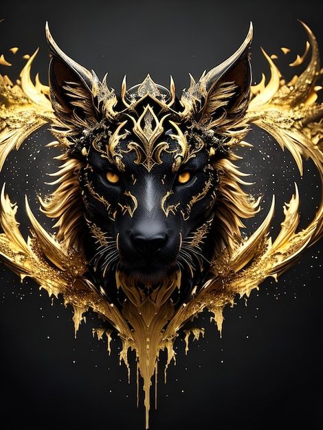 Wolf With Gold Eyes, Werewolf Mythology, Clothe Designs, Wolf Goddess, Uv Photography, Dnd Creatures, Magical Wolf, Cool Wolf, Gold And Black Background