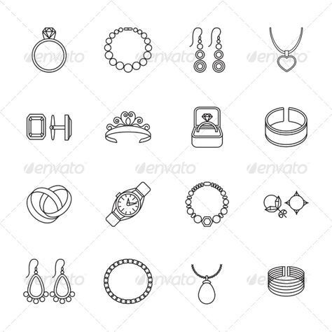 Jewelry outline icons set of bracelet ring necklace isolated vector illustration.Editable EPS and Render in JPG format Jewelry Icon, Bracelet Template, Necklace Drawing, Icon Jewelry, Gold Bracelets Stacked, Canvas Bag Design, Fashion Accessories Illustration, Jewelry Illustration, Jewelry Design Drawing