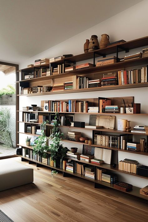 Bring your home library into the future with sleek shelving units! Explore modern designs that redefine your reading space for the 21st century. Let’s elevate your home decor today! #HomeLibrary #SleekDesigns #ModernLiving #FunctionalFashion #OrganizationIdeas #ReadingNooks #TrendyDesign Modern Home Library, Vista House, Reading Space, Bookshelf Ideas, Shelving Design, Home Library Design, Living Room Shelves, Shelving Units, Modern Shelving