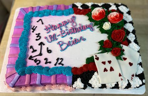 Alice In Wonderland Sheet Cake Ideas, Alice In Wonderland Sheet Cake, Mad Hatter Cake, Alice In Wonderland Cakes, Birthday Sheet Cakes, Mom Party, Alice In Wonderland Birthday, Birthday Board, Graduation Decorations