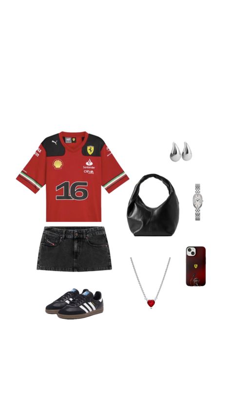 #ferrari #f1 #black #red #formula1 #fit #16 #charlesleclerc #leclerc Ferrari Outfit, Ferrari F1, Black Red, Ferrari, Red, Black