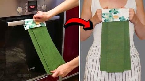 How to Sew a Hanging Kitchen Towel in 5 minutes | DIY Joy Projects and Crafts Ideas Kitchen Towel Holder Pattern, Towel Belt, Diy Dish Towel, Dish Towels Diy, Towel Hanging Ideas, Kitchen Towels Diy, Kitchen Towels Crafts, Kitchen Towels Hanging, Sewing Hems