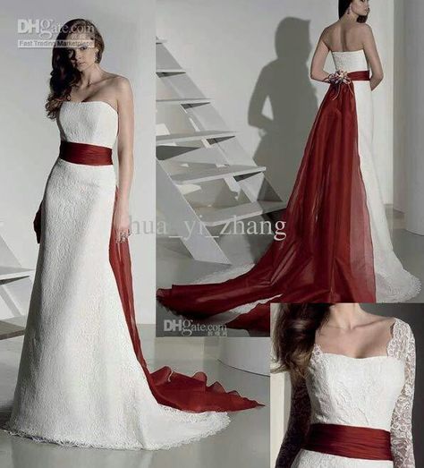 Red and white wedding dress White And Red Wedding, Wedding Dress A Line, Red And White Weddings, Wedding Renewal, Red Wedding Dress, Organza Lace, Wedding Dress Organza, Red And White Dress, Red Wedding Dresses