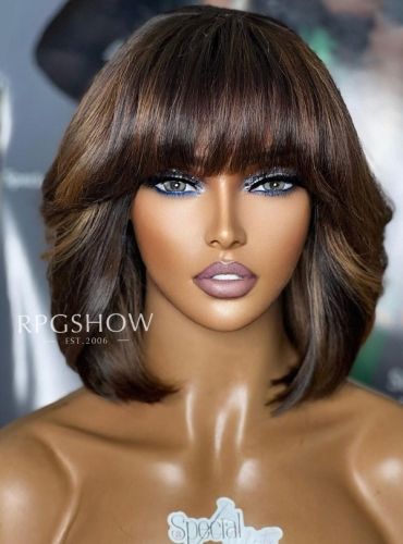 Sophisticated - WIG Wavy Layered Bob, 5x5 Lace Closure Wig, Hair Jazz, Bang Hairstyles, Brown With Blonde Highlights, Bob With Bangs, 100 Human Hair Wigs, Human Virgin Hair, Layered Bob