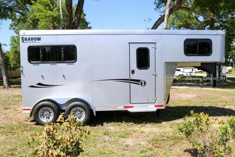 2021 Shadow Stablemate 2 Horse Slant Load Gooseneck w / Escape Door | HorseClicks Shadow Horse, Bling Horse Tack, Horse Trailers For Sale, Stock Trailer, Slanted Walls, Saddle Rack, Opening Car, Aluminum Roof, Horse Trailers