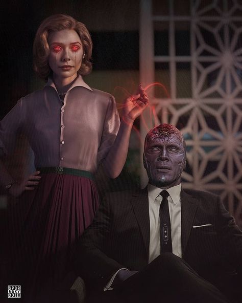 𝐒𝐏𝐃𝐑𝐌𝐍𝐊𝐘𝐗𝐗𝐈𝐈𝐈 on Instagram: “"This is our home now" #wandavision #wandamaximoff #vision . . . . . . . Follow @spdrmnkyxxiii for more art!” Witch Powers, Man In A Suit, Elizabeth Olsen Scarlet Witch, Scarlet Witch Marvel, Marvel Images, Scarlett Witch, Marvel Fan Art, Wanda And Vision, Marvel Series