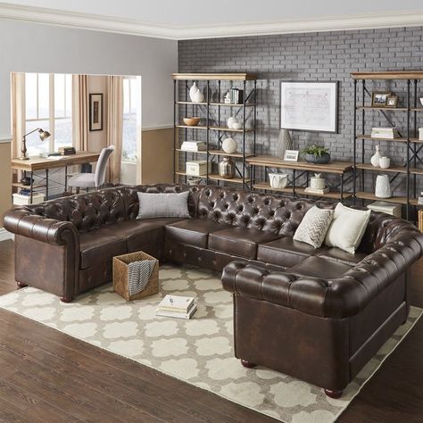 Leather Couches Living Room, Brown Couch Living Room, Brown Living Room Decor, Sofa Living Room, Brown Living Room, Sofa Living, Chesterfield Sofa, Contemporary Glass, Room Remodeling